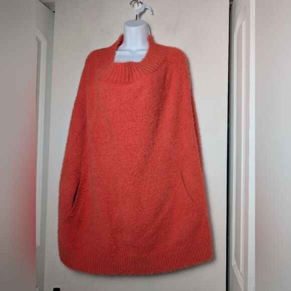 MerSea Poncho W Pocket Arm Opening Fuzzy Soft Cozy Hair Orange One Size Lounge - Picture 1 of 10